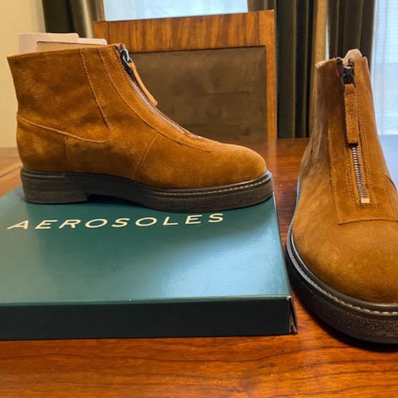 Aerosoles Vale Brown Suede Slip On Boot With Center Zip (NWT) - Picture 4 of 13